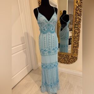 Elegant baby Blue hand, beaded Attitudes by Debra Dress
